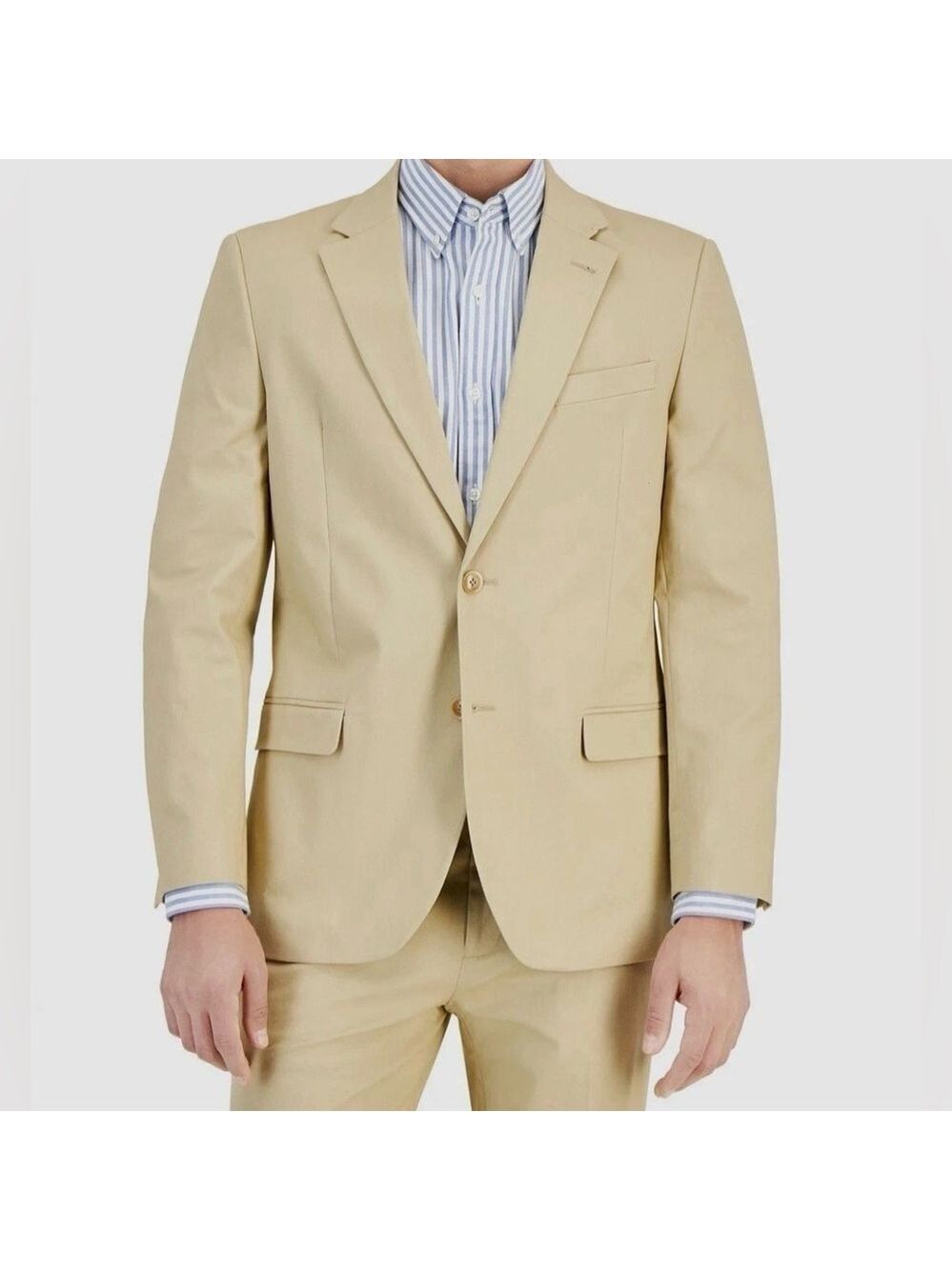 Nautica Gaff Mens Modern-Fit Cotton Stretch 2 Piece Suit Solid Tan Jacket Pants